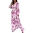 thumbnail image 1 of ESSSUT Robes pour Femmes Élégantes Col en V Imprimé Taille Haute Tendances Robe Ample Rose m, 1 of 5