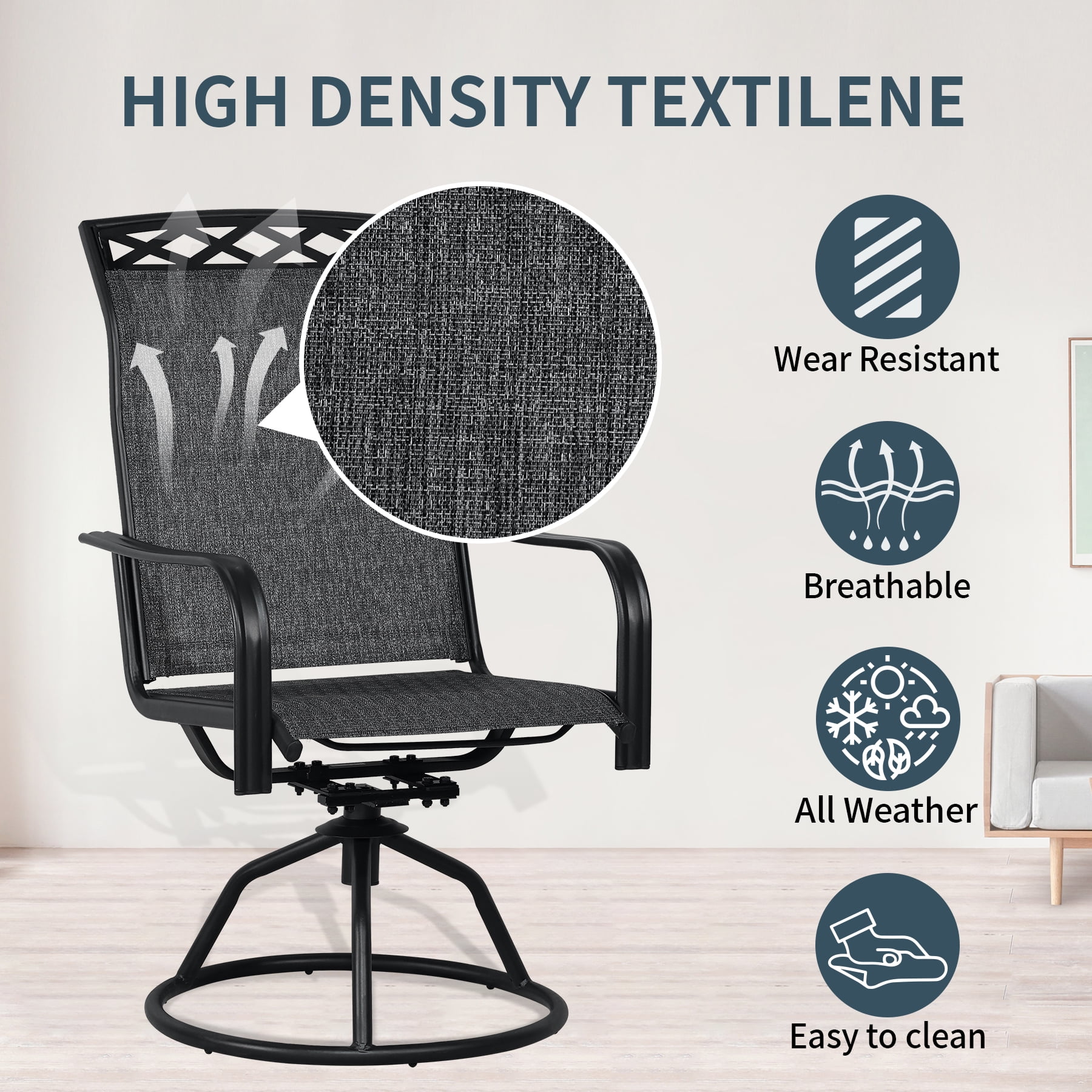 Patio Swivel Dining Chairs Set of 2,Outdoor Swivel Rocker Patio Chairs with All Weather Textilene High Back Metal Frame,for Backyard, Porch, Garden & Lawn