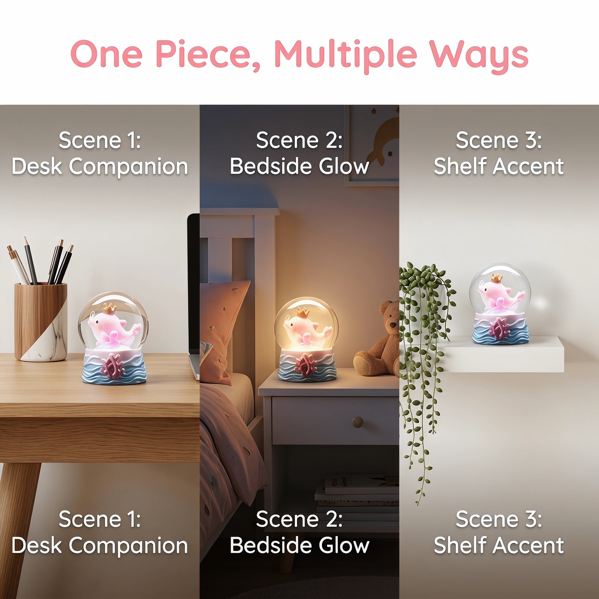 Unique Bargains Cartoon Light Up Crystal Ball Mini Resin Figurine Snow Globe Pink Style D