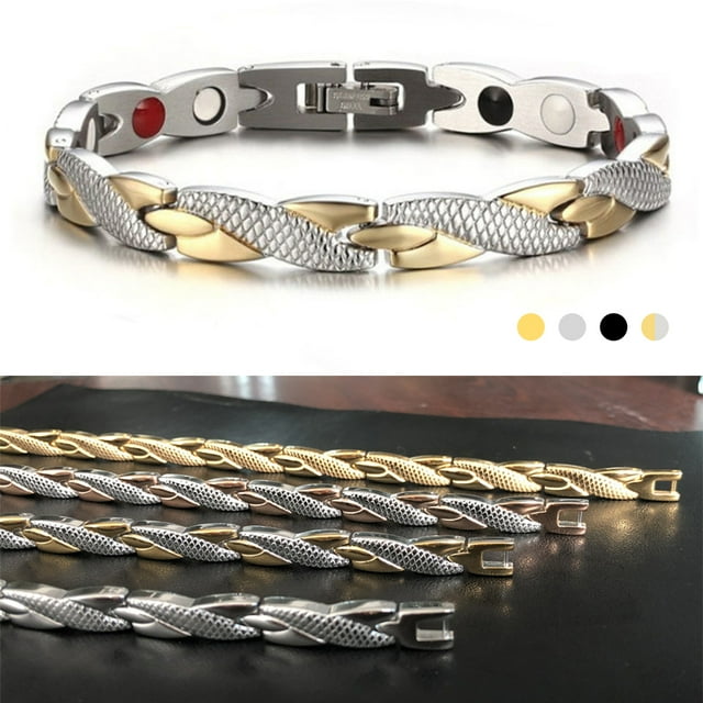 mmirethe Stylish And Adjustable Textured Magnetic Bracelet For Men Adjustable Bracelet gold 1Set