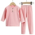 thumbnail image 2 of Riecok Boys Girls Thermal Underwear Sets Long Sleeve Solid Color Pullover Tops and Long Pants Soft Comfortable Bottom Sets, 2 of 3