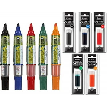 Pilot Refillable Dry Erase Markers, Pilot BeGreen V Board Master Assorted Colors, 5-Pack With 1 Refill For Each Marker