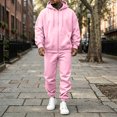 thumbnail image 2 of Delconic Mens Fleece Lined Hoodie and Jogger Set Casual Loose Fit Zip Front Hooded Sweatshirt and Drawstring Sweatpants Pink L, 2 of 7