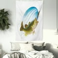 thumbnail image 3 of Fishing Tapestry, Largemouth Sea Bass Catching a Bite in Water Spray Motion Splashing Wild Image, Wall Hanging for Bedroom Living Room Dorm Decor, 60W X 80L Inches, Green Blue, by Ambesonne, 3 of 5