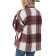 thumbnail image 5 of Lindreshi Shackets for Women 2023 with Pockets Women's Casual Loose Plaid Printed Long Sleeve Vintage Lapel Wool Coat, 5 of 9