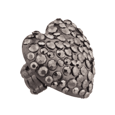 Gunmetal Heart - Lux Accessories Gunmetal Heart Stone Studded Stretch Ring
