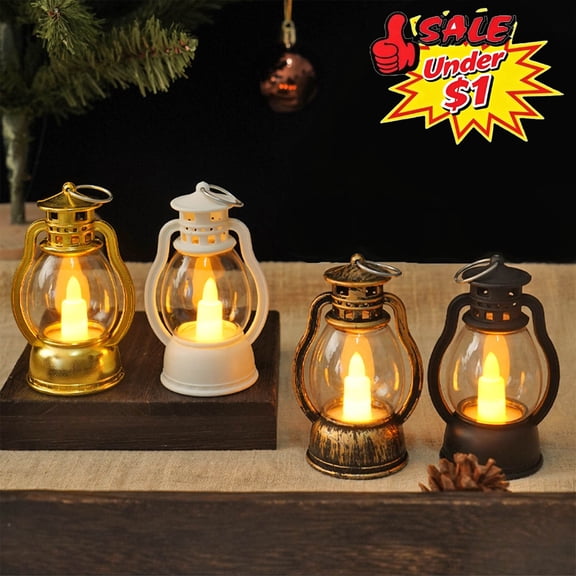 Under $1 Mini Retro Oil Lamp Electronic Candle Light, Flickering Flame LED Night Light, Hanging Small Lantern for Indoor Outdoor Christmas Halloween Holiday Tabletop Home Party Decoration