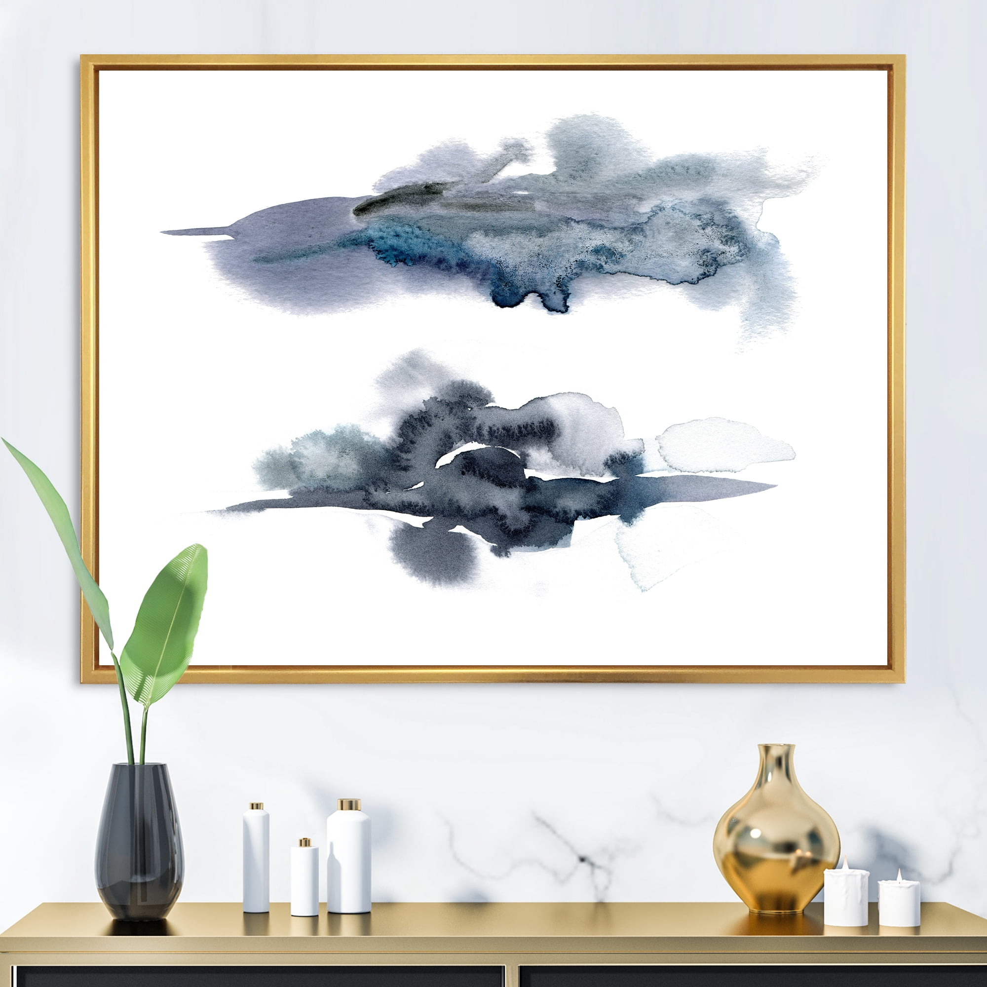 Designart 'Abstract Of Clouds Dark Blue Colored I' Modern Framed Canvas Wall Art Print