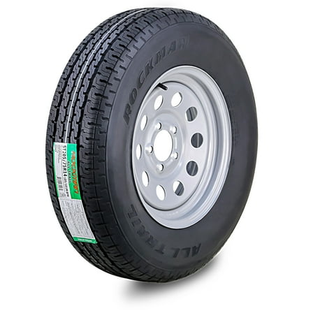 ROCKMAN Trailer Tire Wheel Assembly ST205/75R14 8-Ply D 105M 5 Lug on 4.5" PCD Silver Mod Rim