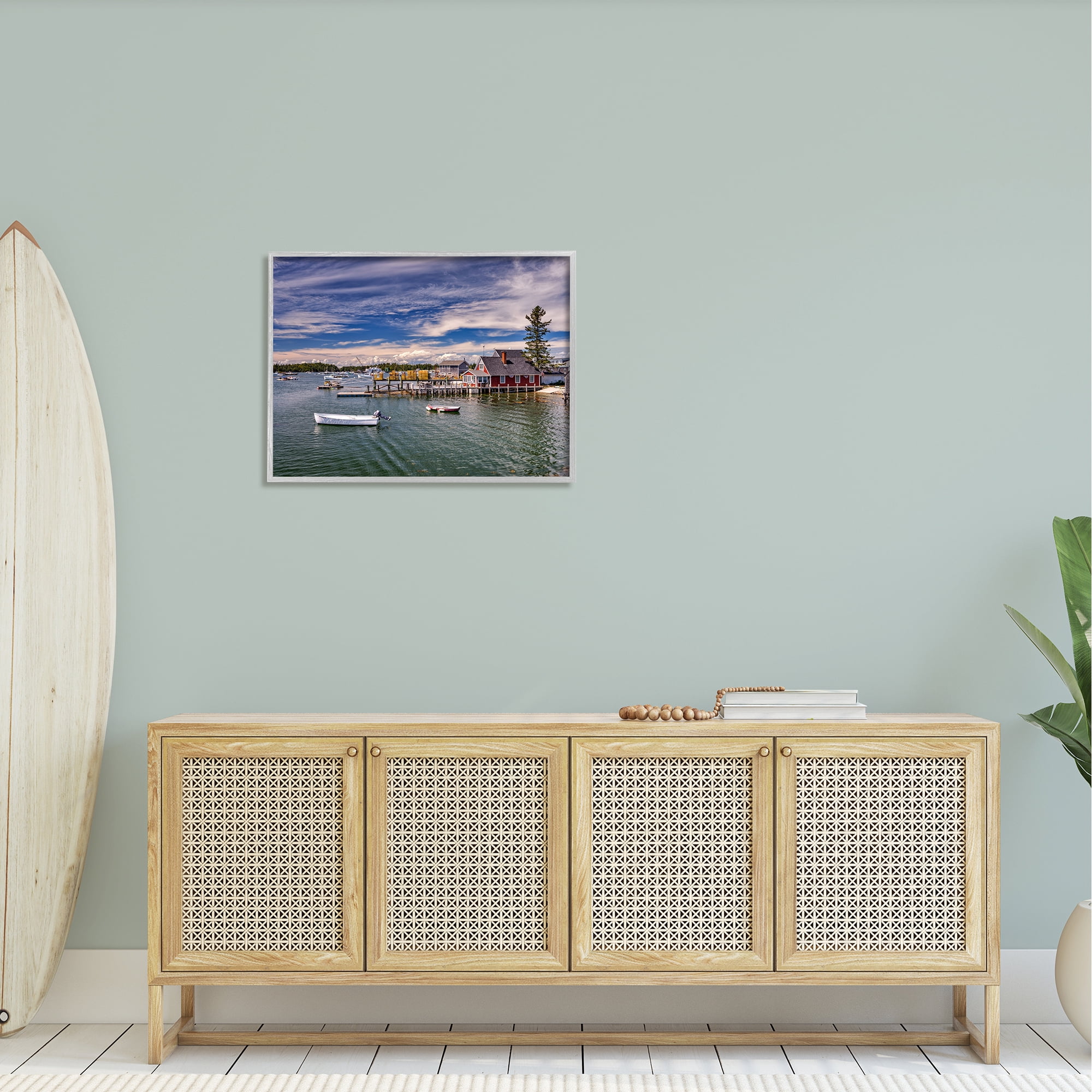 Stupell Seaside Marina Boat Harbor Landscape Photography Gray Framed Art Print Wall Art