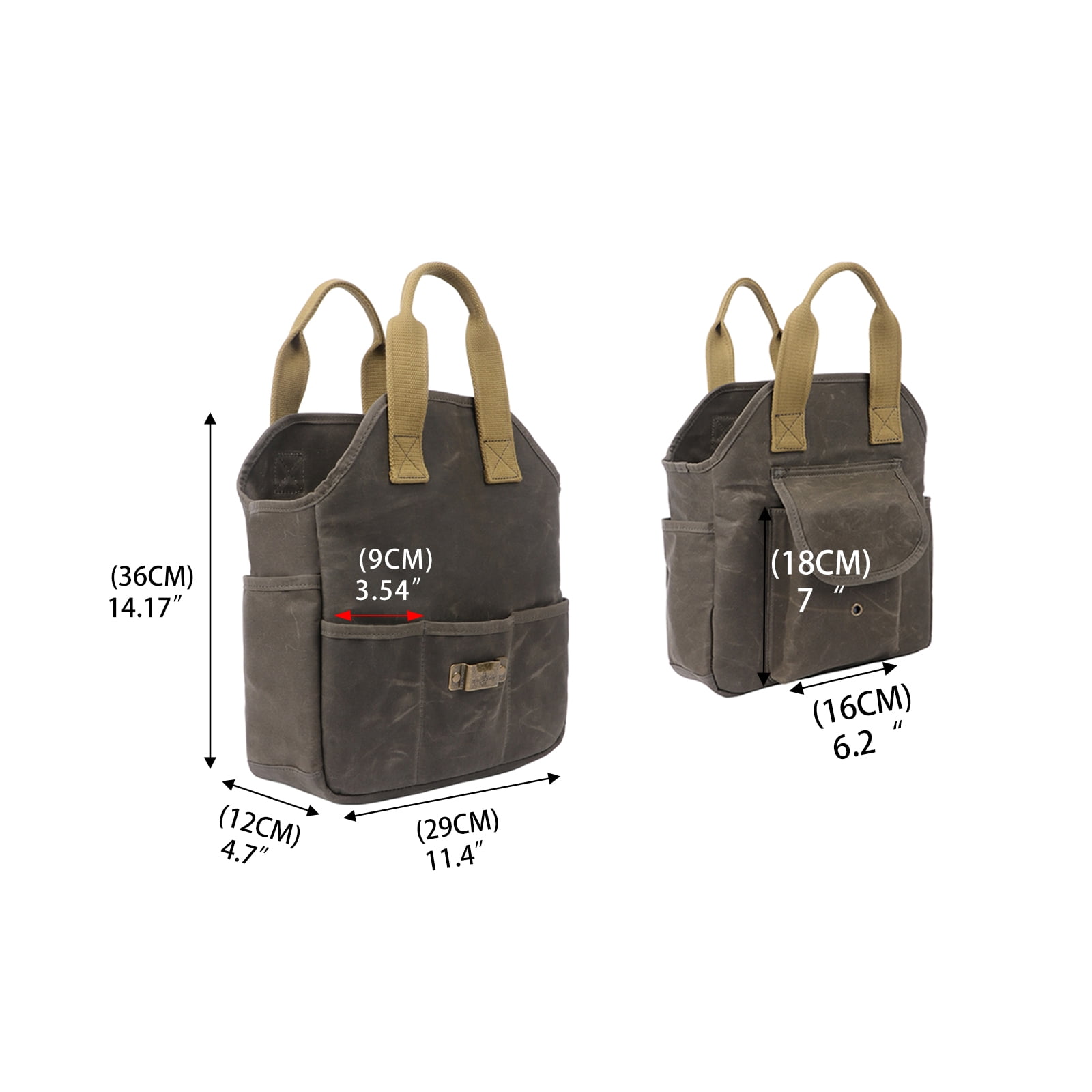 TOURBON Tool Storage Bag Open Canvas Tote Organizer for Carpenter, Electrician, Framer, Gardeners