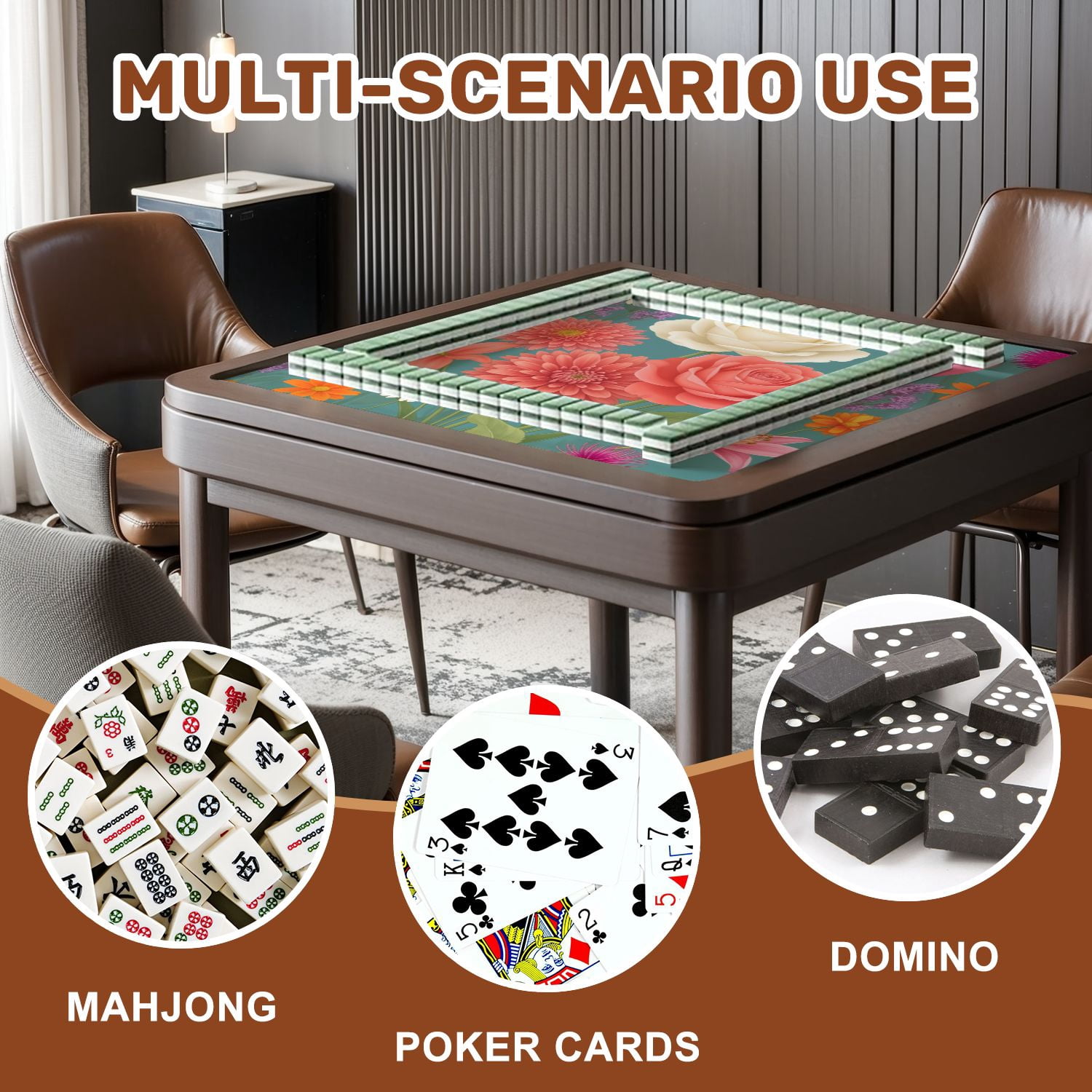 Mahjong Mat 31.5" x 31.5" Vibrant Floral Arrangement Roses Daisies Lilies Teal Non-Slip Noise Reduction American Mahjong Tiles Table Cover for Dominoes Poker Card Board Games Gift