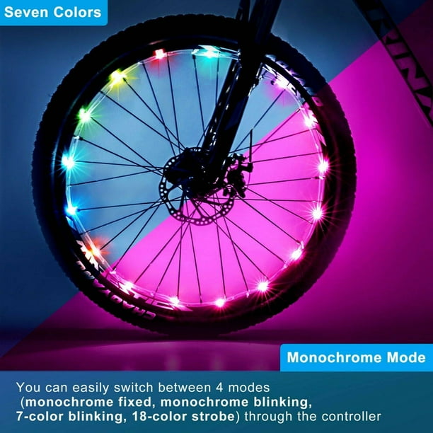 2 Pack LED Bcycle Wheel Light, 7 Colours in One Waterproof Bicycle