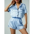 thumbnail image 6 of Franhais Casual Women Pajamas Set, Short Sleeve Lapel Collar Tops+ Elastic Waist Stripe Shorts, 6 of 9