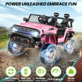 thumbnail image 2 of Funcid 24V Ride on Car with Remote Control & 2 Seater, 2WD/4WD Switchable Powered Ride on Toys for Boys, Girls, 4 x 100W Kids Ride on Truck, Colorful LED Lights, Bluetooth, MP3, USB, 6MPH, Pink, 2 of 9