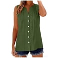 thumbnail image 2 of Women's Summer Solid Color V Neck Sleeveless Button Down Top Shirt Blouse for Casual Work Office Vacation Outfits Fashion Essential Gift for Women | Sopatenor,Army Green XL, 2 of 8
