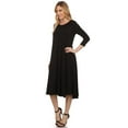 thumbnail image 2 of Women's Casual Relexed Fit 3/4 Sleeve Jersey Knit A-Line Solid Midi Dress, 2 of 4