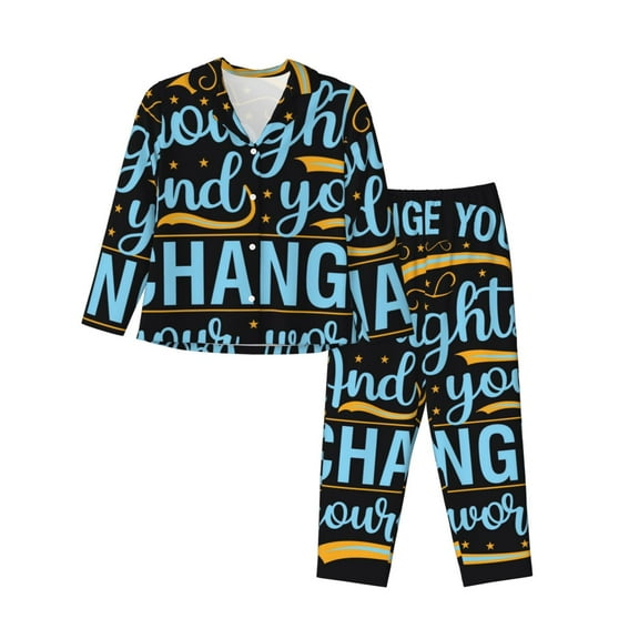 Fuzoiu Not All Those Who Wander Are Lost 2 Print Women's Long-Sleeved Pajama,Lounge Button Down Nightwear,Womens Notch Collar Pajama Set-Small