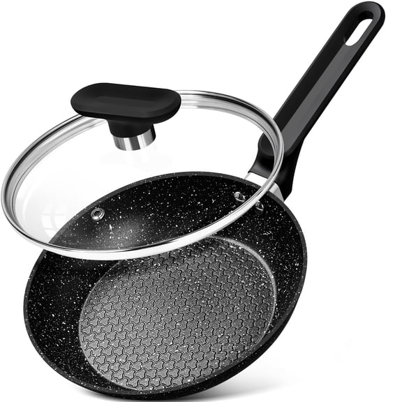 MICHELANGELO Frying Pan with Lid, Nonstick Small Frying Pan 8 Inch with Non-Toxic Coatings, Nonstick Frying Pan with Lid, Granite Frying Pan, Nonstick Pan 8 Inch, Omelet Pan
