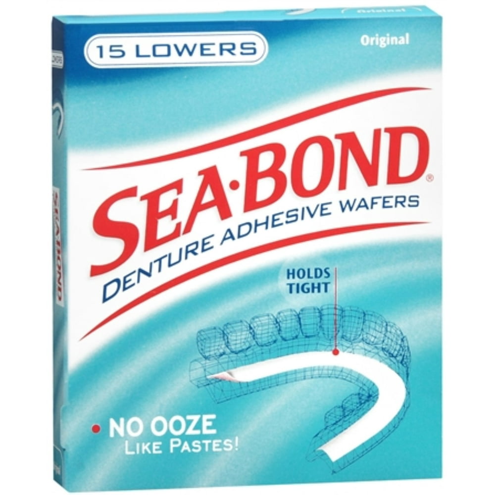 SEABOND Denture Adhesive Wafers Lowers Original 15 Each (Pack of 4