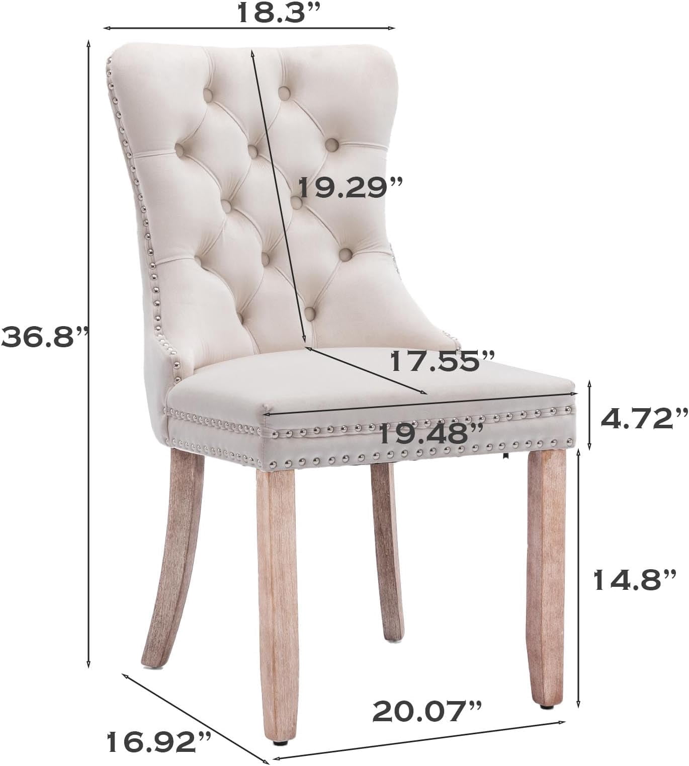 JESTOP Velvet Dining Chairs Set of 4, Tall Back Side Chair, Modern Upholstered High-end Tufted Side Chair with Button Back Ring, Solid Wood Legs (Beige)