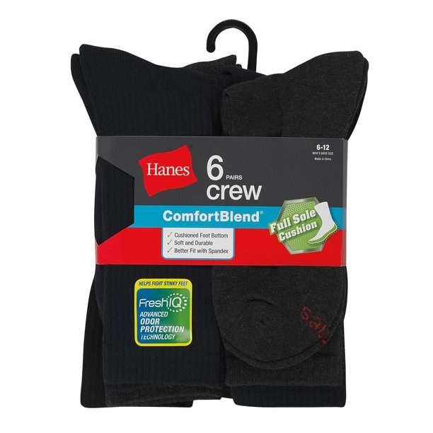 Hanes Men's ComfortBlend Cushion Crew Socks, 6 Pack