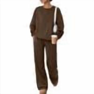 Hearthz Sweat Suits for Womens 2 Piece Crew Neck Sweatshirt with Wide Leg Trousers Fall Winter Athletic Workout Oversized Womens Matching Sweat Set Brown M