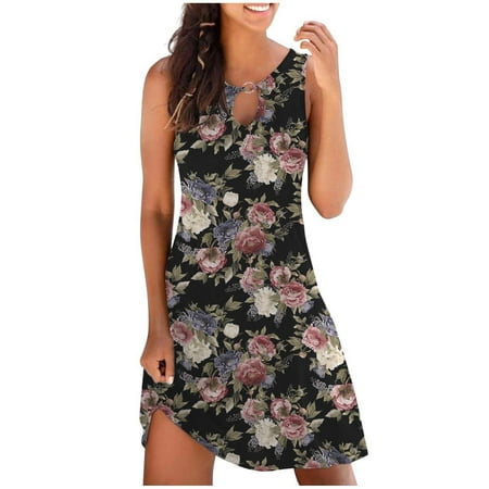 

YanHoo Women s Summer Dresses 2023 Boho Floral Print Beach Sleeveless Mini Dress Beach Tank Sundresses