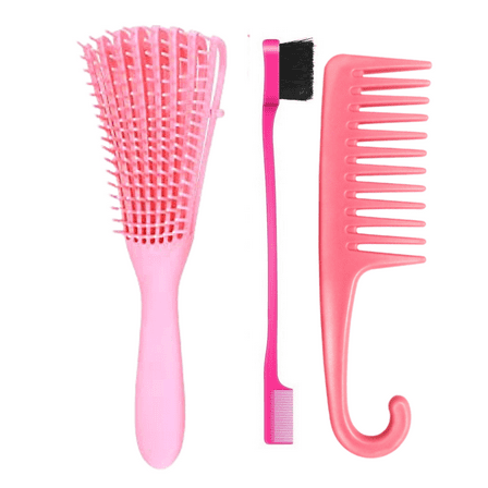 Medium Detangling Hair Brush for Kinky Afro Textured 3a to 4c Hair, Curly Hair, Wet or Dry Detangler Brush for Think Hair, Detangle Brush for Black Natural Hair   Bonus Edge Control Brush  (Pink)