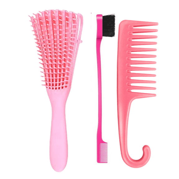 Medium Detangling Hair Brush for Kinky Afro Textured 3a to 4c Hair, Curly Hair, Wet or Dry Detangler Brush for Think Hair, Detangle Brush for Black Natural Hair   Bonus Edge Control Brush  (Pink)