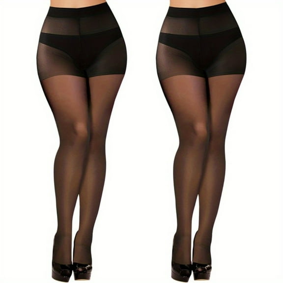 2 Pairs Sheer Black Tights for Women -20D High Waist women's Pantyhose, Plus Size Nylon Stockings