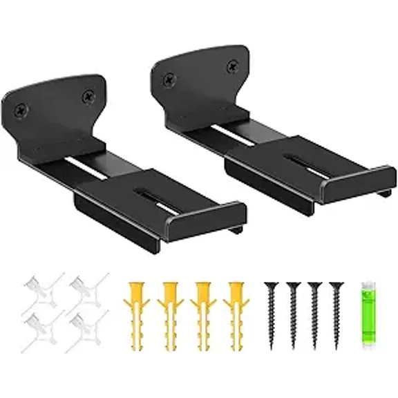 2-Pack Adjustable Soundbar Wall Mounts, Fit for Samsung, Bose, Vizio, LG Depth of 3.5"–6.3" Soundbars, Heavy-Duty Steel Holds up to 38 Lbs, With Anti-Slip Guardrail, Hardware Included Easy to Install