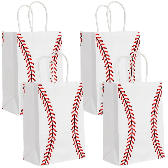 HONMEET Goodie Bag Baseball Party Candy Bags White Kraft Paper 12pcs 11.2x5.9x3.1in