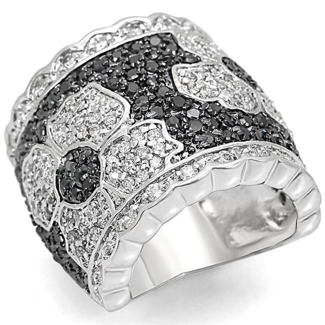 Alamode LO1346-8 Women Rhodium & Ruthenium Brass Ring with AAA Grade CZ in Clear - Size 8