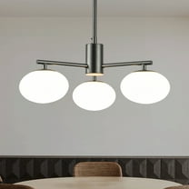 3-Light 20'' Matte Black Century Modern Opal Glass Chandelier Classic Globe Pendant Light For Dining Room