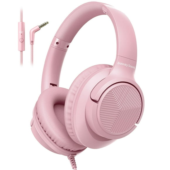 Auriculares con cable Botesty Sound con micrófono para colocar sobre la oreja, color rosa