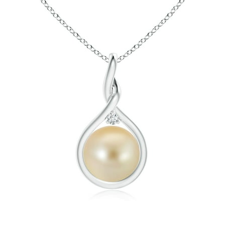 14 Mm South Sea Shell Mother's Day Jewelry - Golden South Sea Cultured Pearl Pendant with Twisted Bale in 14K White Gold (9mm Golden South Sea Cultured Pearl) - SP0977GSPRD-WG-AAA-9 ()