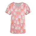 thumbnail image 2 of Jinhomg Cute Scrubs for Women Fancy Bunny and Easter Eggs Graphic Holiday Tops Lightweight Casual Short Sleeve V-Neck Nurse Workwear with Pockets Seasonal Sale Pink L, 2 of 4