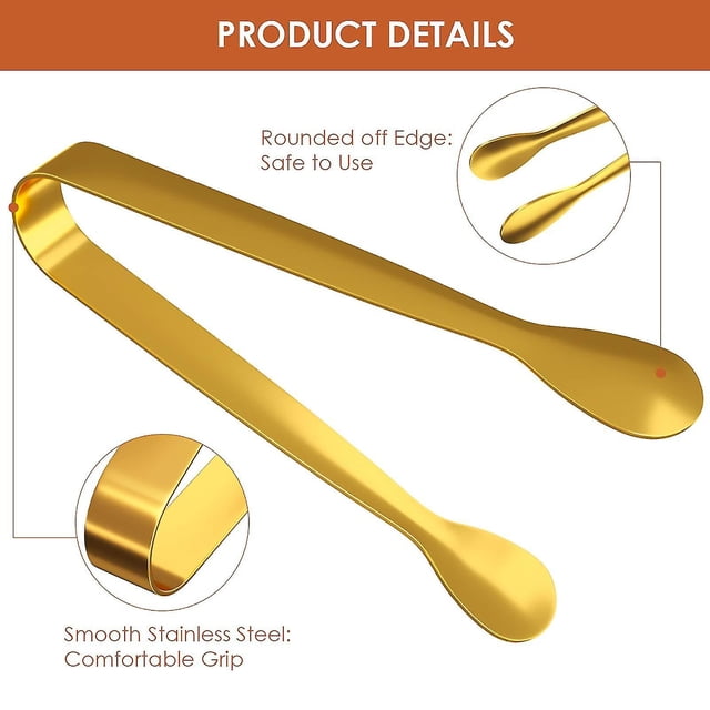 Clip de cubo de azúcar de café de acero inoxidable, cubitos de hielo de barra, hielo de cabeza redonda dorada, clip de alimentos Clip de hielo de acero inoxidable (2 uds) dorado, LingWen 8390605464454