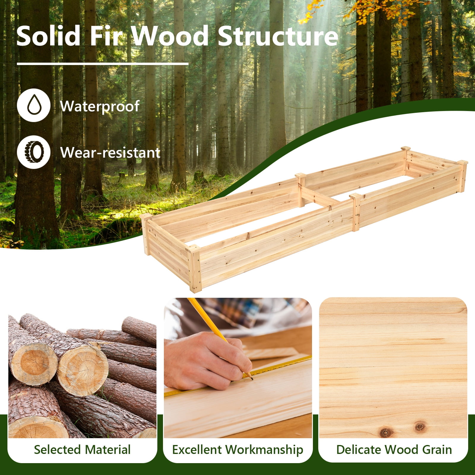 Costway Wooden Raised Garden Bed Outdoor Wood Planter Box for Vegetables Flowers Fruit