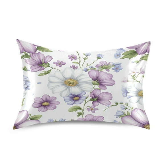 Blossoming Flower Luxury Silky Soft Pillowcase Standard Size Wrinkle Resistant Envelope Closure 20x26in