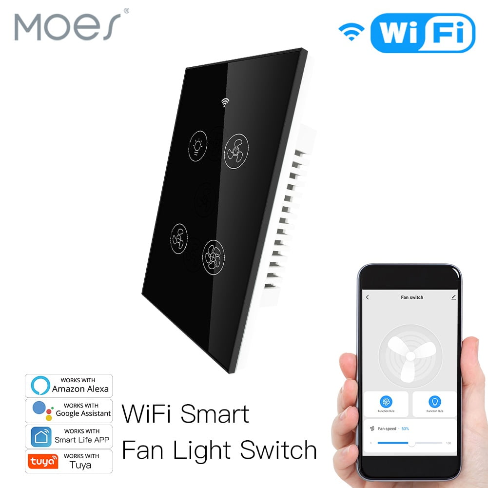MOES 3 -Way WiFi Smart Light Switch, Glass Panel, Remote Control, RF433, 1  Gang, Black - Walmart.com