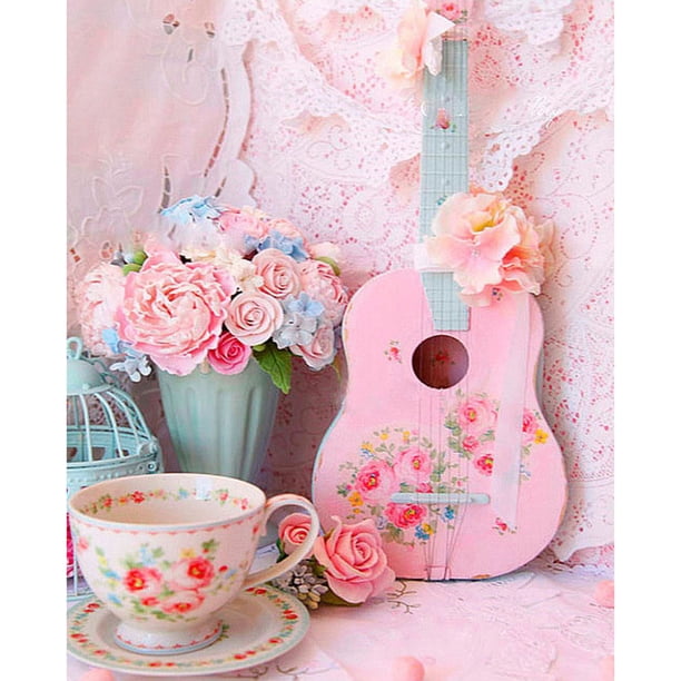 Pintura de diamantes (DB6431) mosaico cuadrado artesanía DIY guitarra póster decoración 30x40cm rosa FLhrweasw Nuevo