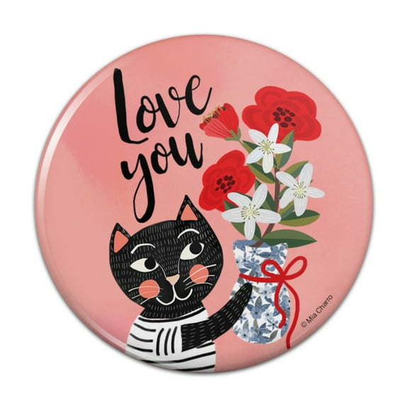 Love You Cat Flowers Pinback Button Pin