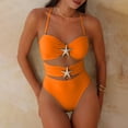 thumbnail image 6 of Ayolanni One-Piece Womens Swimsuits Push-Up Tummy Control Cutout Swimwear High Cut Solid Cheeky Backless Halter Bathing Suit Orange L, 6 of 6