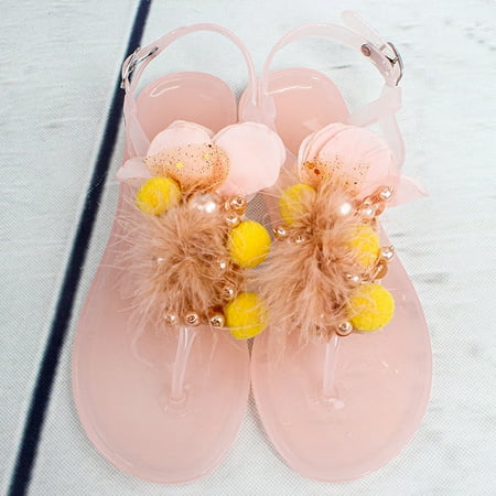 

Cathalem Handmade Flower Summer Jelly Flip Flop Shoes Beach Women Flat Sandals Walk Pro Womens Platform Sandals with Open Toe Pink 9
