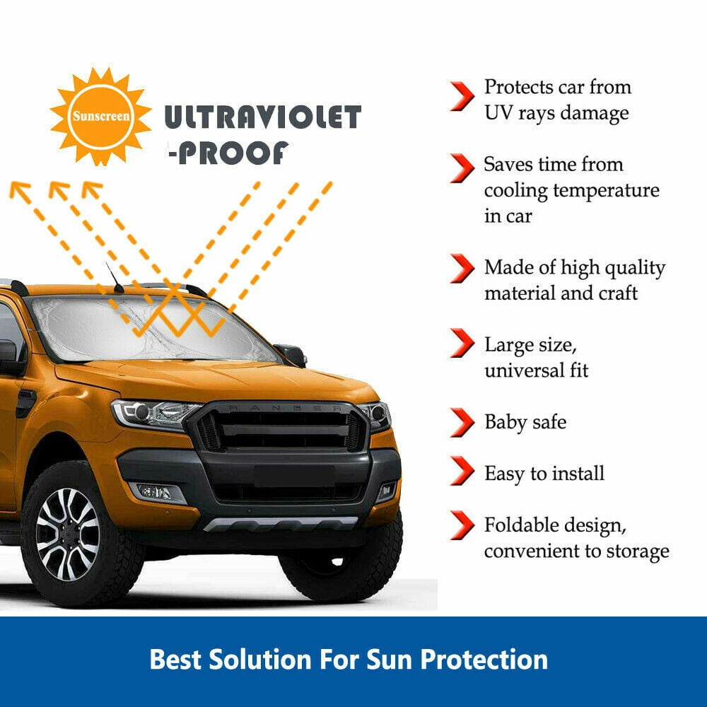 Foldable Car Windshield Sun Shade IC ICLOVER Block Sunlight UV Rays Sun Shield Front Window Sun Visor Protector Summer Winter for Trucks Vans MPV Large Vehicles (75 x35 )