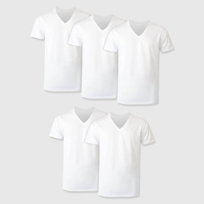 Hanes Premium Men's Short Sleeve V-Neck T-Shirt 5pk - White L: Tagless