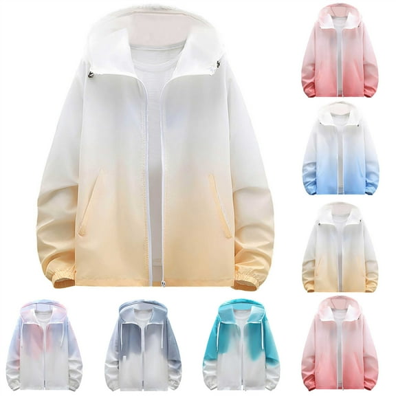 BiZtdJrK Men's Sun Protection Fishing Hiking Jackets Gradient Full Zip Hoodie Outdoor Long Sleeve Hooded Windbreaker Streetwear Pink XXXXL Gifts for Dad