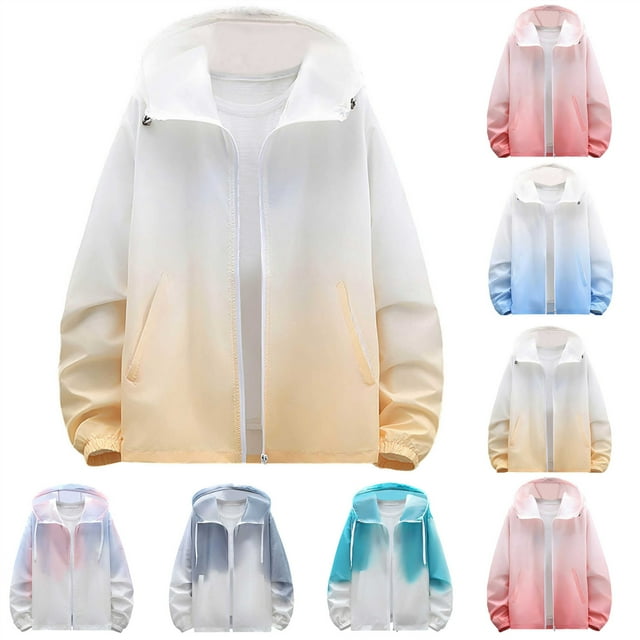 BiZtdJrK Veste à Capuche Protection Solaire à Fermeture Éclair Complète pour Hommes, Manches Longues, Veste de Pêche Randonnée Mode Dégradé avec Poches Rose TTTG Camisas Para Hombres